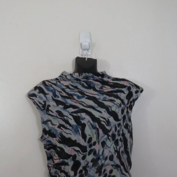 All Saints Sz 8 Lillita Mini Dress Padded Shoulders Split Back Ruched NEW - Picture 4 of 8